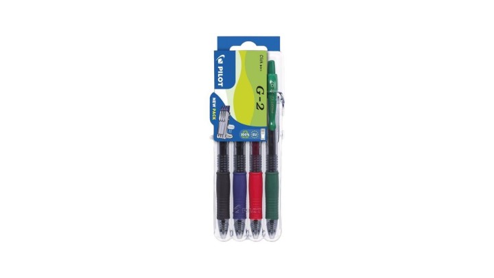 PILOT SET 2 GO (PLASTIC CASE) - G2 0.7MM X 4 PENS - BLACK, BLUE, RED, GREEN PIL-S4/0551652