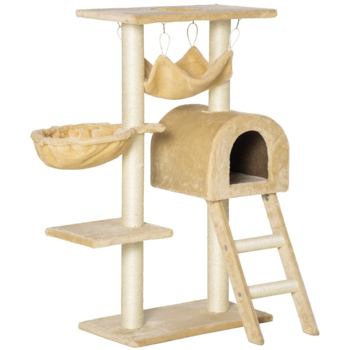 Pawhut Cat Tree Tower Kitten Activity Center Scratching Post W/Hammock Condo Bed Basket D30-064V01