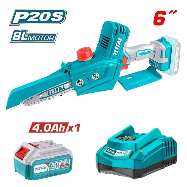 Total TGSLI2068 Κλαδευτικό Αλυσοπρίονο Μπαταρίας Brushless 20V 1.5kg με Λάμα 15cm + 4Ah Μπαταρία + Φορτιστής