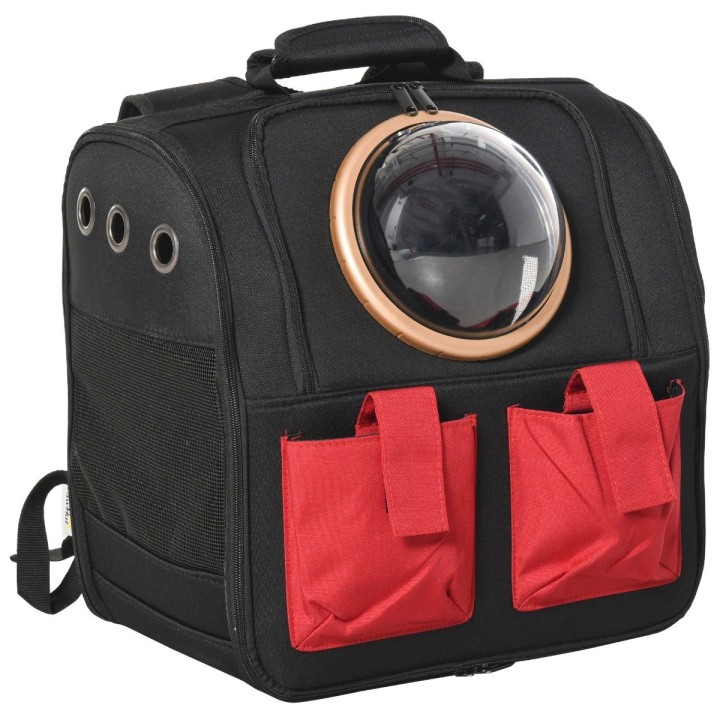 Pawhut Pet Backpack With Storage Pockets Breathable Mesh 15&Quot; 38X24X38Cm D00-130Bk
