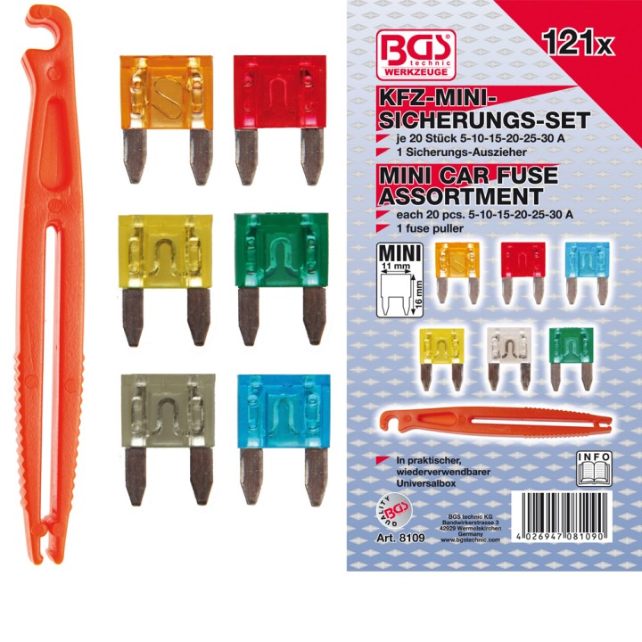 Bgs Tools 121 Piece For Mini Car Fuse Assortment 8109