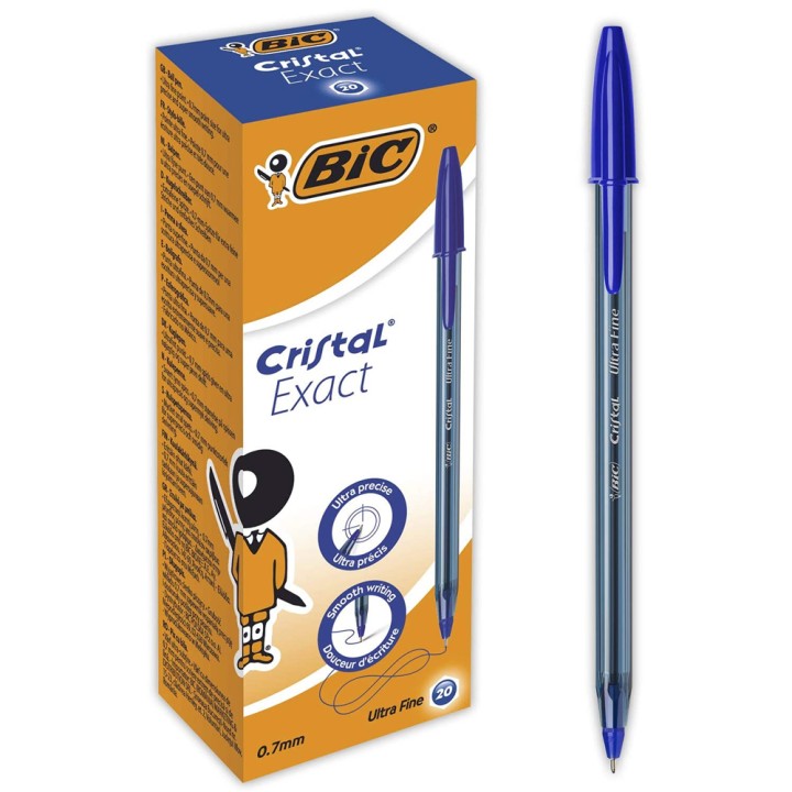 20 X Bic Cristal Exact Ultra Fine Ballpoint Pens 0,7Mm Blue B-992605