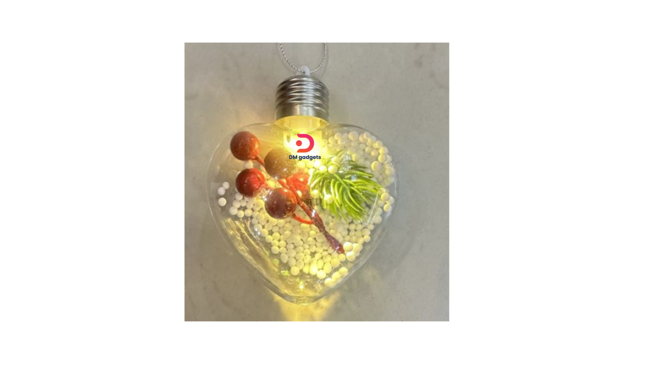 647B#DM®8cm Clear Plastic Hollow Christmas Heart Ball Ornaments With Light X SET 3 PCS