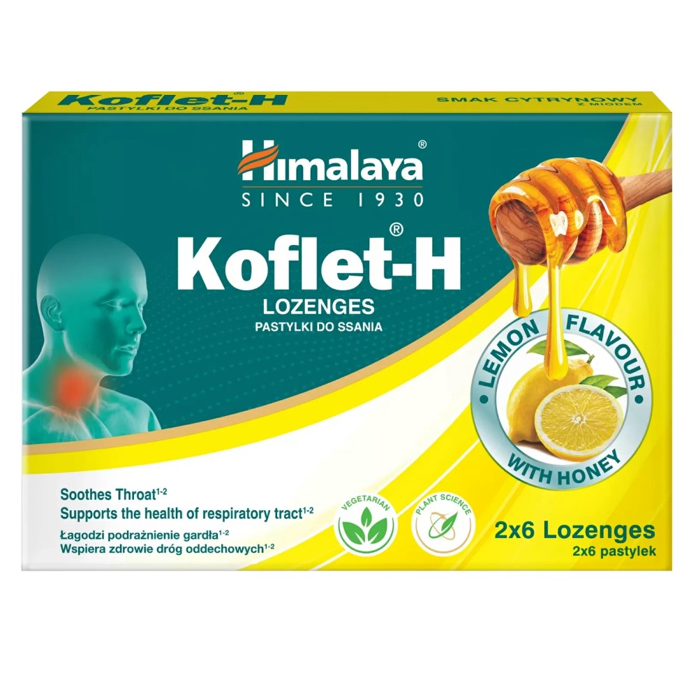 Koflet-H With Lemon Flavor, 12 Lozenges, Himalaya
