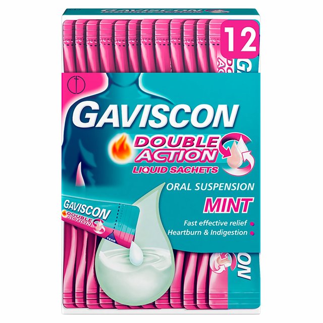 Gaviscon Double Action Heartburn & Indigestion Mint Flavour Sachets  12 SACHET