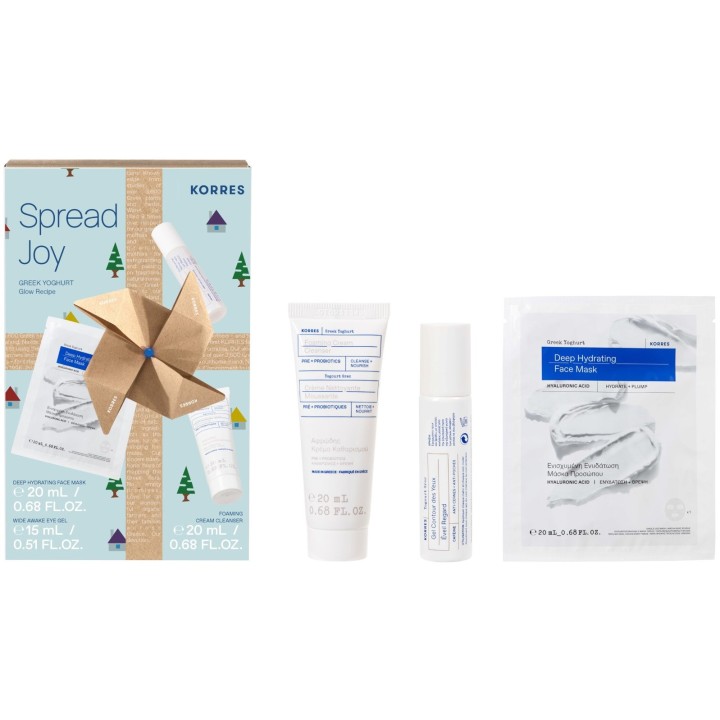 Korres Spread Joy Set Greek Yoghurt Glow Recipe Deep Hydrating Face Mask 20Ml & Wide Awake Eye Gel 15Ml & Foaming Cream Care Cleanser 20Ml