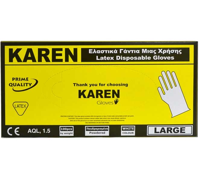 Karen Latex Examnination Gloves (L)X100