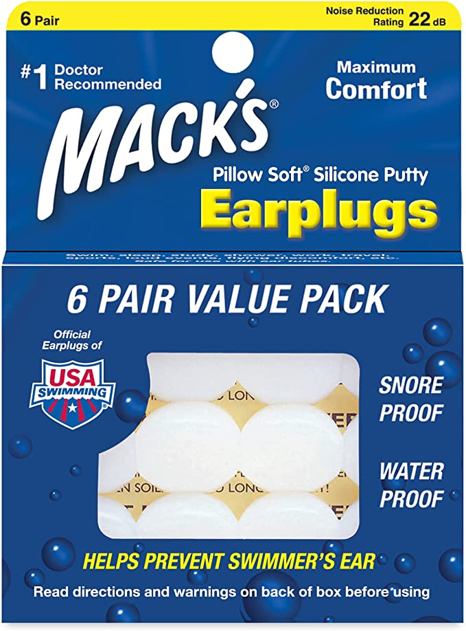 Mack's Pillow Soft Silicone Earplugs 6 Pair Value Pack For Sleeping Snoring Swimming