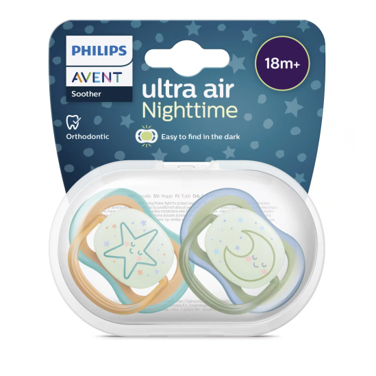 Avent Ultra Air Night Time Star Moon Pacifiers 18+ Pack Of 2