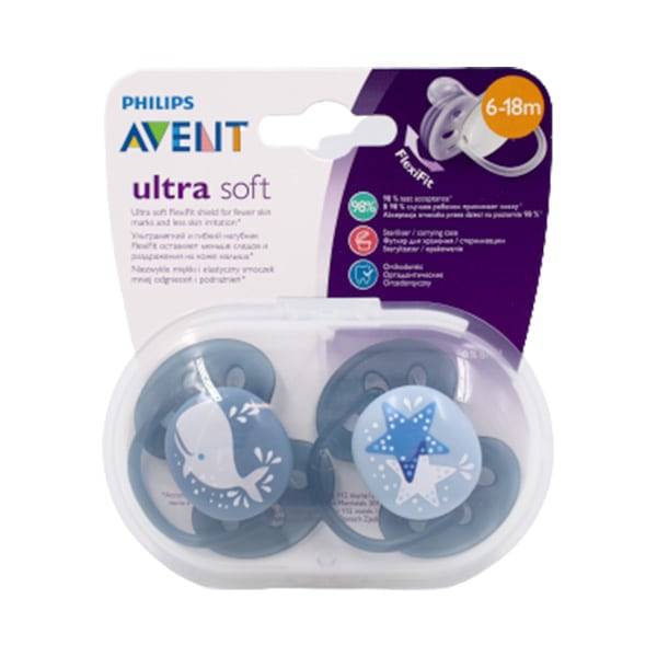 Philips Avent Ultra Soft Pacifier 6-18M Blue x2