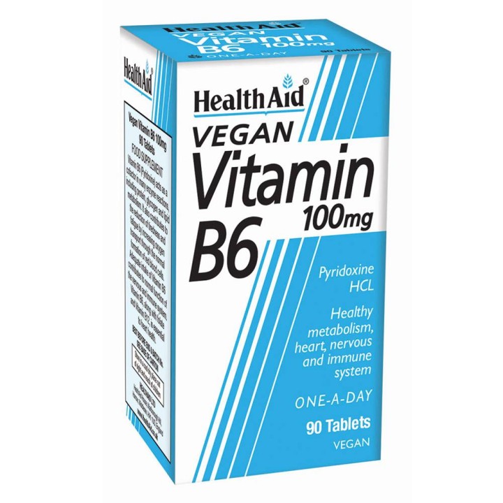 Health Aid Vitamin B6 (Pyridoxine) 100Mg For Healthy Metabolism Heart Nervous & Immune System 90 Tablets