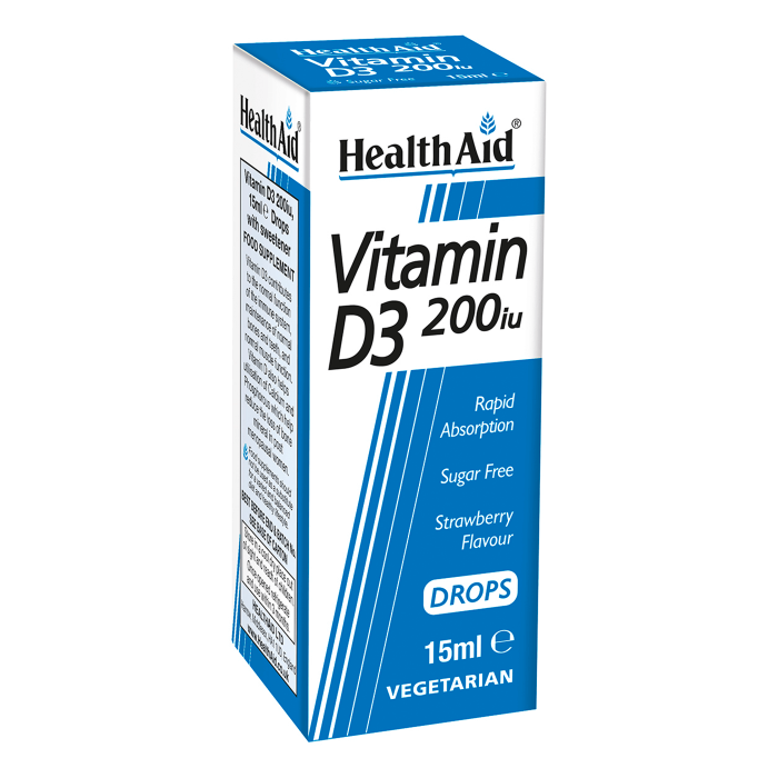 Health Aid Vitamin D3 200Iu Drops With Strawberry Flavor 15ml