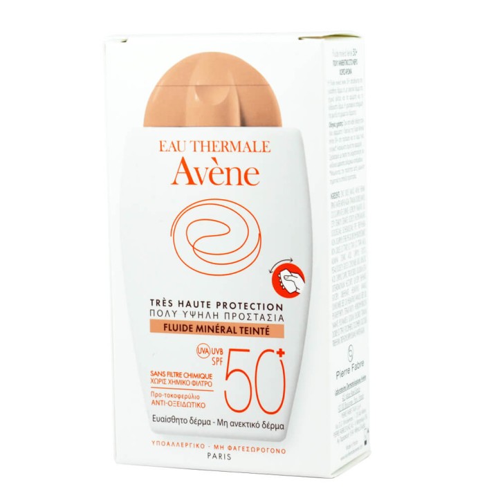 Avène Soins Solaires Fluide Mineral Teinte, Αντηλιακή Προσώπου Με Χρώμα Για Ευαίσθητο Δέρμα Spf50+ 40Ml
