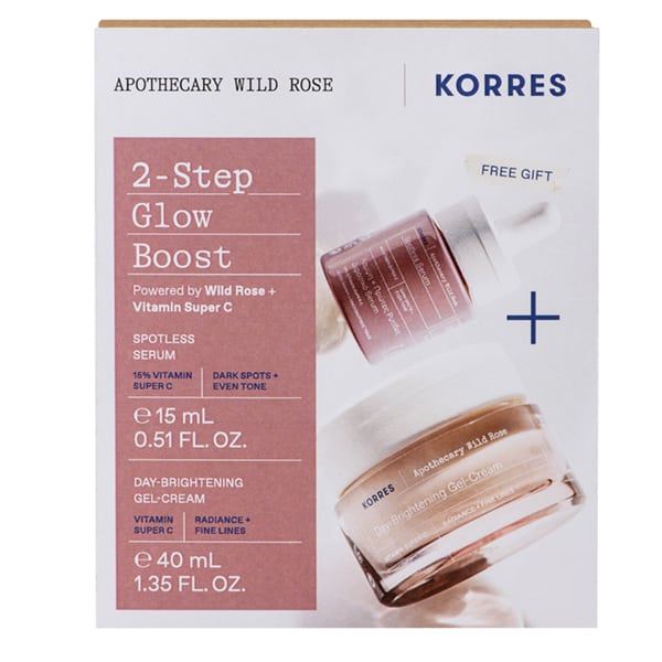 Korres Apothecary Wild Rose 2 Step Glow Boost Promo With Day Brightening Gel Cream Care, 40Ml & Free Spotless Serum, 15Ml