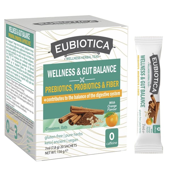 Eubiotica Wellness & Gut Balance Prebiotics , Probiotics & Fiber Cinnamon, Liquid Sachets, 20x7ml