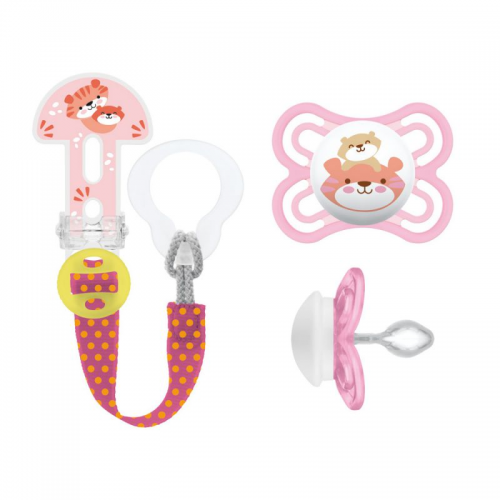 Mam Perfect & Clip It! Silicone Soother & Clip Pink 0M+