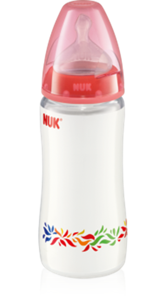 Nuk First Choice Polypropylene Baby Bottle Silicone Nipple White Colour With Colourful Details 300Ml