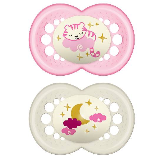 Mam Girl's Night Soother Beige - Pink Design 16+ Months 1Pc