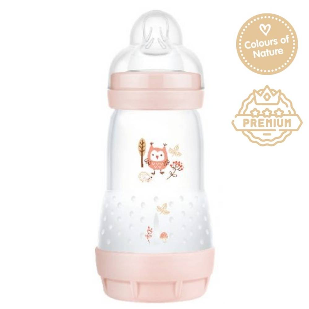 Mam Easy Start A-Colic Bottle Pink Owl Unique Flat Symmetric Shape 260ml