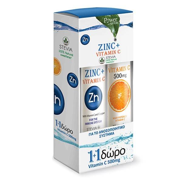 Power Health Zinc Plus Vitamin C 500Mg With Stevia 20Effervescent Tablets & Vitamin C 500Mg 20Effervescent Tablets