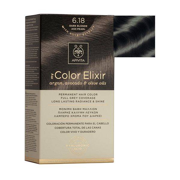 Apivita My Color Elixir  Hair Dye Color 6.18 Dark Blonde Ash Pearl