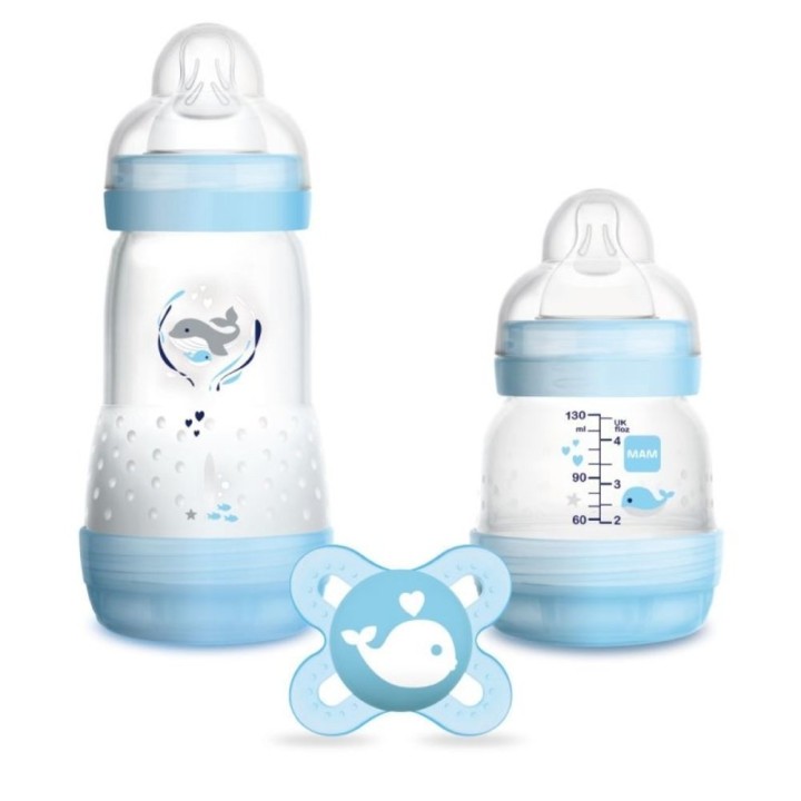 MAM Easy Start Anti-Colic (Blue) Starter 3 0m+ Baby Bottle 250ml & 130ml + Soother