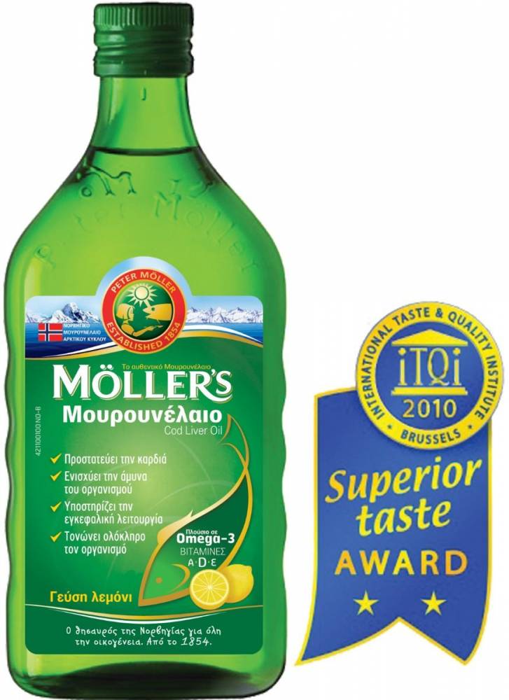 Mollers Cod Liver Oil Natural Source Of Omega 3 Fatty Acids& Vitamins D3 A E. Lemon Flavor 250ml