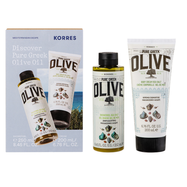 Korres Discover Pure Greek Olive Oil With Shower Gel Sea Salt 250Ml & Body Care Cream Care Sea Salt Moisturizing Lotion 200Ml