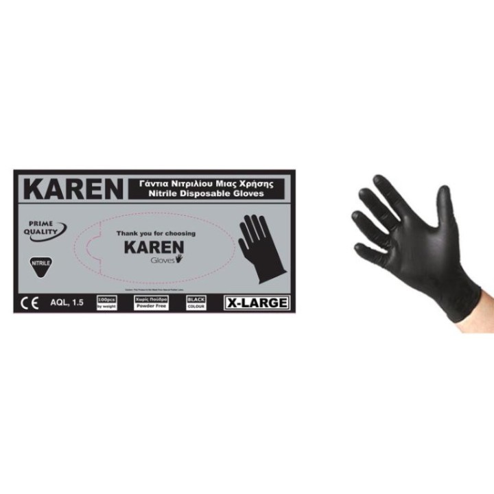 Karen Nitr Black Disposable Gloves Medium x100