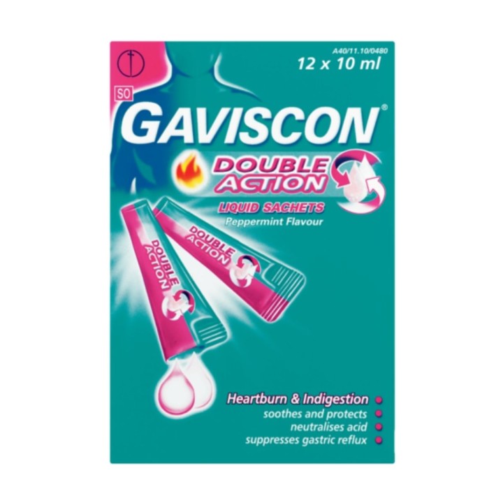 Gaviscon Double Action Heartburn & Indigestion 12 Peppermint Flavor Sachets