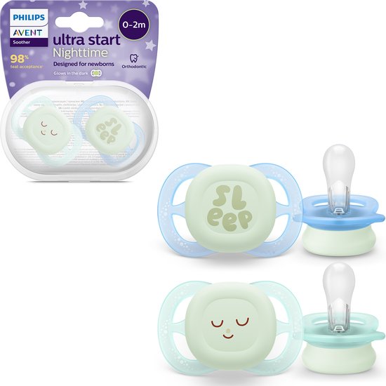 Philips Avent Pacifier Ultra Start Nighttime 0 2 Months Glow In The Dark 2 Pieces