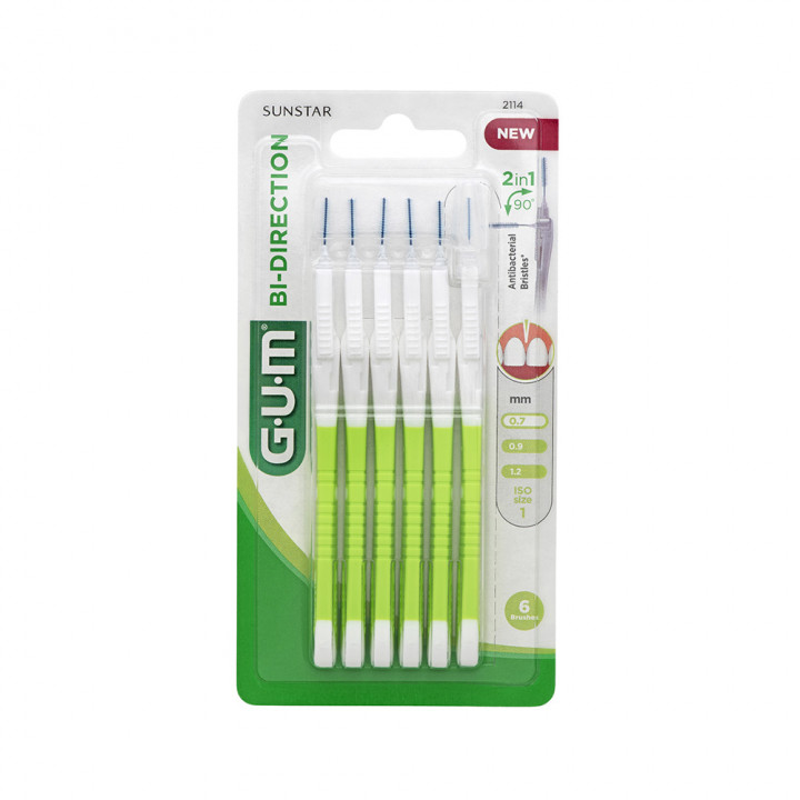 Gum Interdental Brushes Bi Direction Cylindrical Green 0.7Mm X6