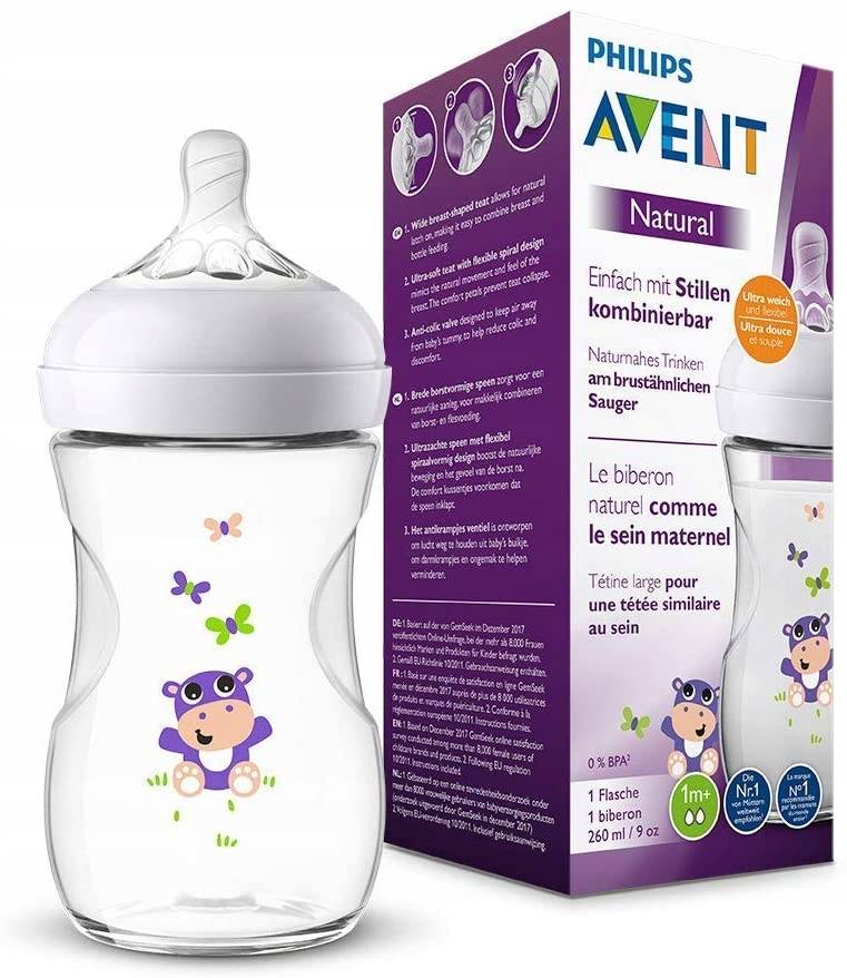 Philips Avent Natural Baby Bottle 1M+ Hippo 260ml