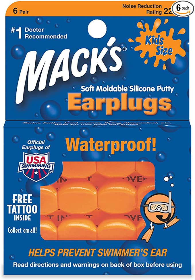 Macks Moldable Silicone Ear Plugs, Kids Size, 6 Pair 6 Count Orange Colour