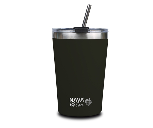 NAVA "We Care" Thermos Cup With Stainless Steel Straw Black 450ml Nava