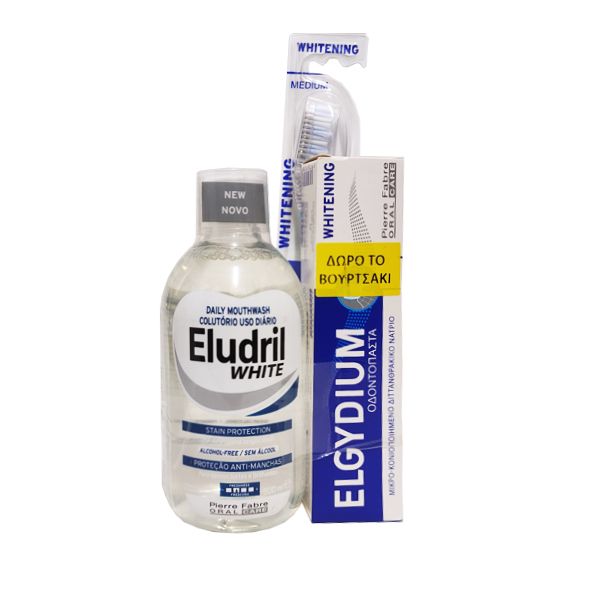 Eludril Kit Whitening Includes Eludril White Alcohol-Free Mouthwash 500ml, Toothpaste 75ml & Toothbrush Medium
