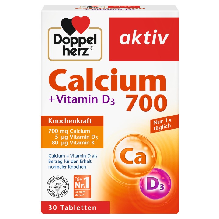 Doppel Herz Aktiv Calcium + D3 + K (1+1Free), Tablets, 2x30 x 700mg+5mcg+80mcg