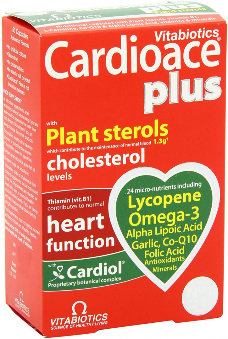 VitaBiotics Cardioace Plus Omega-3 Garlic Lycopene Plant Sterols - Maintain Cholesterol Levels 60 Capsules