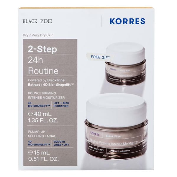 Korres 2 Step 24H Routine Promo Black Pine 4D Day Cream Care 40Ml & Free Black Pine 4D Night Cream Care 15Ml