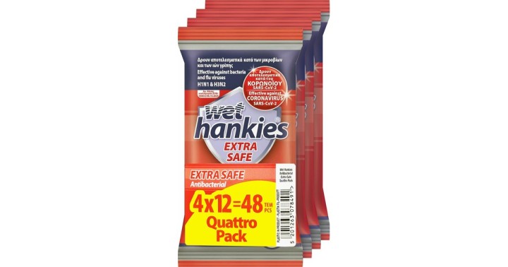 Wet Hankies Antibact Extra Safe Q 4x12 – antibacterial wet wipes, extra safe