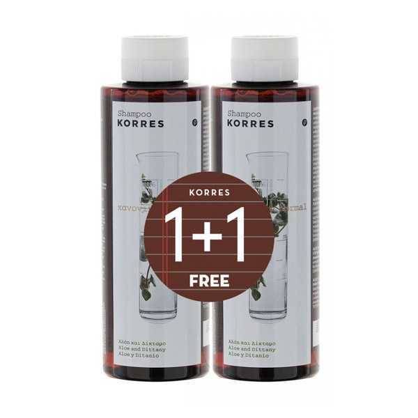 Korres Aloe & Dittany Hair Shampoo For Normal Hair 1+1 Free 250Ml