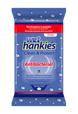 Wet Hankies Clean & Protect Antibacterial Wipes 15Pcs