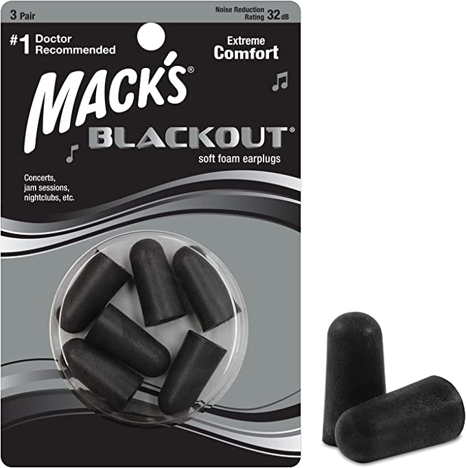 Mack's Blackout Soft Foam Earplugs 3 Pcs Comfortable For  Jam Sessions Loud Events & Shooting Sports In Black Colour