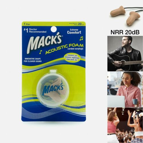 Mack's Acoustic Foam Earplugs Corded Musician Concert Ear Plugs With String 1Pcs