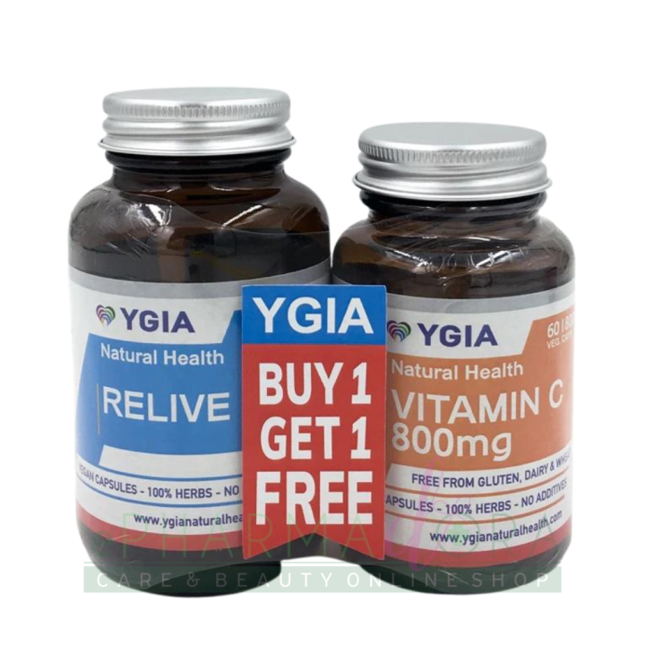 Ygia Relive Vegan Caps 60S + Ygia Vitamin C 800 Mg Veg. Caps 60S Free