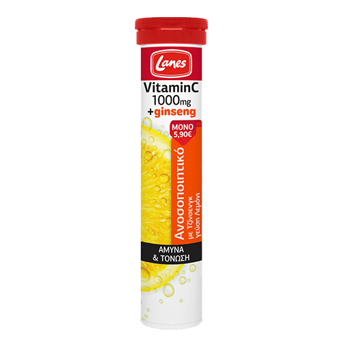 Lanes Vitamin C 1000Mg+ Ginseng Strenghtens The Immune System During Cold & Flu. 20 Effervescent Tablets With Lemon Flavor