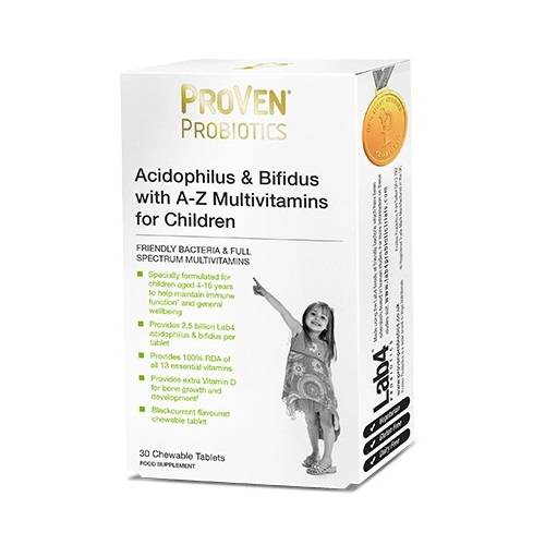 Proven Probiotics Acidophilus & Bifidus With A-Z Multivitamins For Children 30 Chewable Tablets