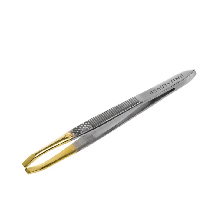 Beautytime Tweezers With Gunmetal Finish In Silver & Golden Colour Stainless Steel Material 1Pcs