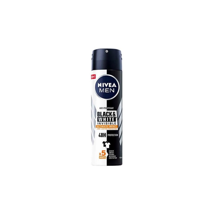 Nivea Men Black & White Invisible Ultimate Impact 85388, Anti Perspirant Spray, 150Ml