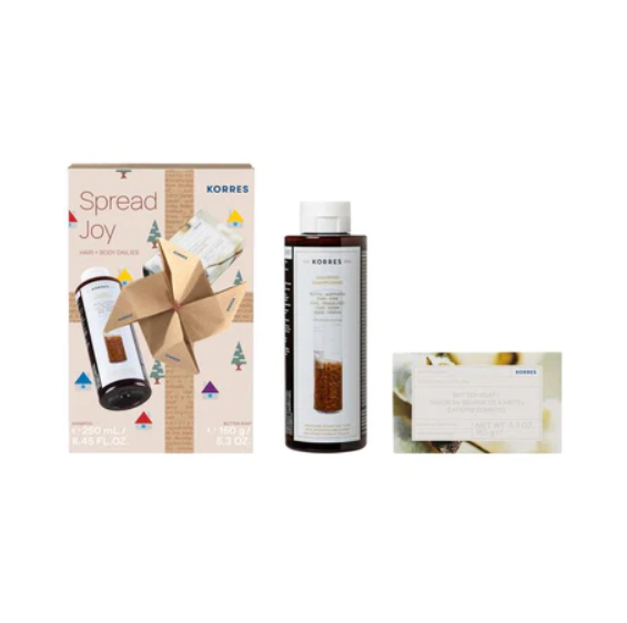 Korres Spread Joy Hair & Body Care Dailies Set Hair Hair Shampoo For Thin Fine Hair 250Ml & Pure Cotton Butter Soap Bar 150Gr